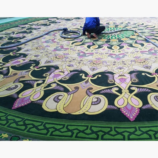 Luxury Hand Tufted New Zealand Wool Rug – Round Classical Green Design