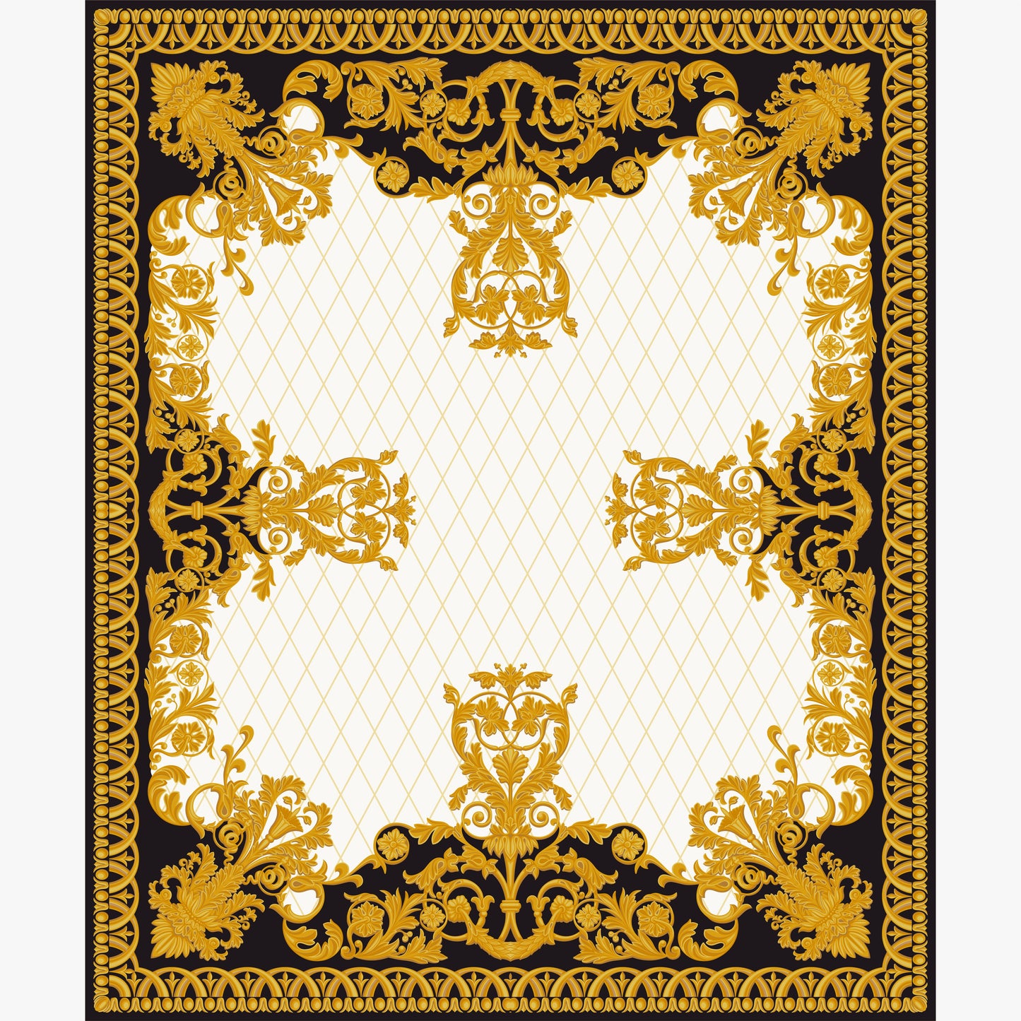 Luxury Hand Tufted New Zealand Wool & Bamboo Silk Rug – Black, Ivory & Gold Classical Design
