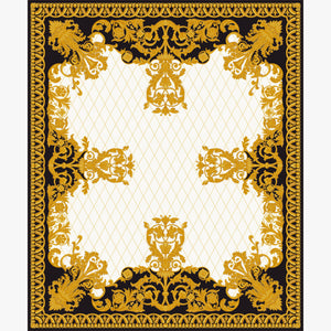 Luxury Hand Tufted New Zealand Wool & Bamboo Silk Rug – Black, Ivory & Gold Classical Design