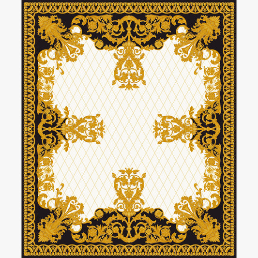 Luxury Hand Tufted New Zealand Wool & Bamboo Silk Rug – Black, Ivory & Gold Classical Design
